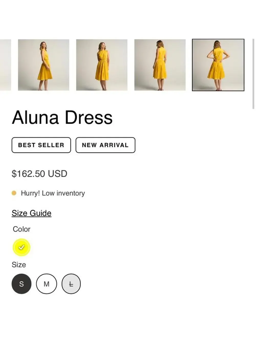 NWT Guadalupe Aluna Yellow Dress Size Large - Picture 6 of 6